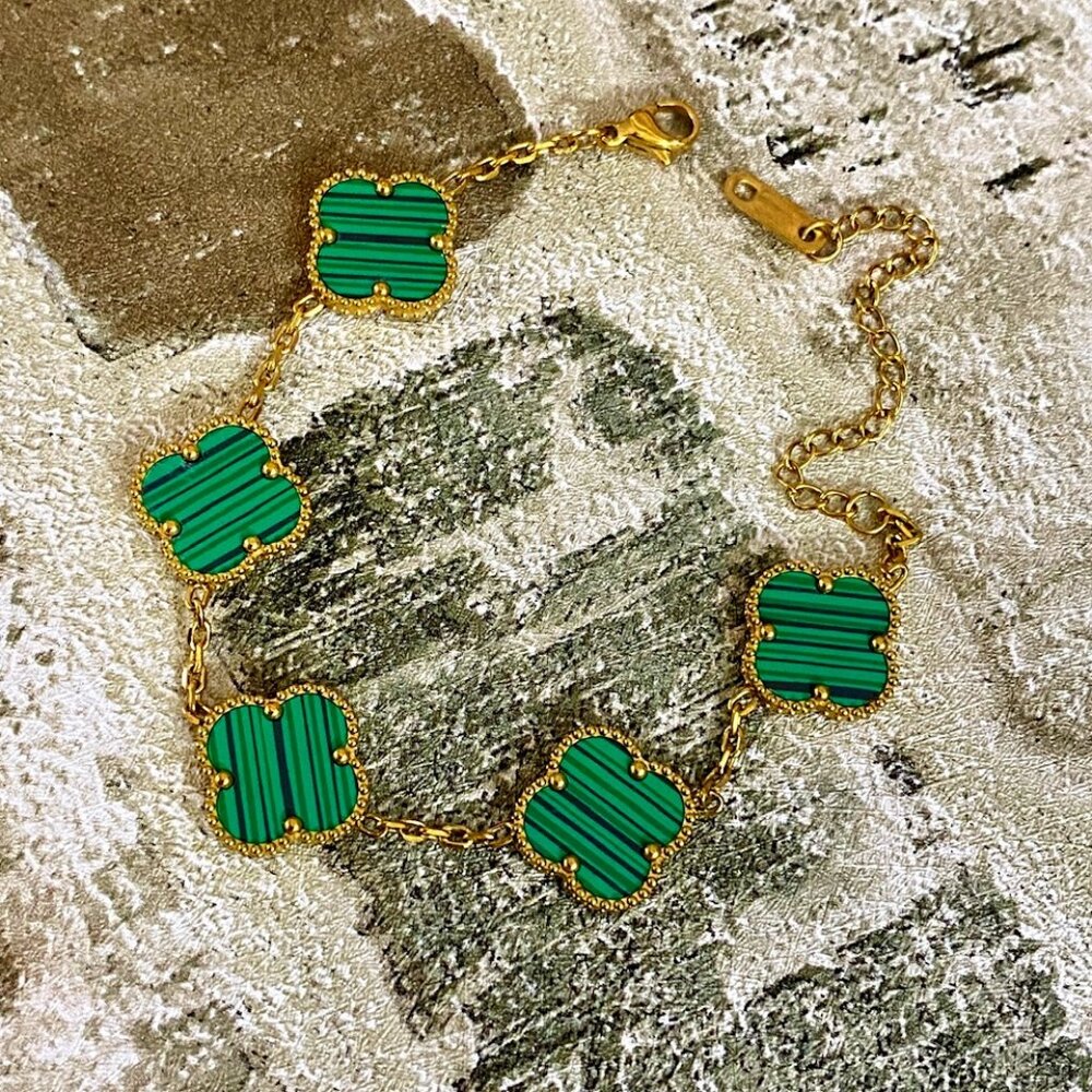 Alhambra Designer Green Gold 4 Clover 5 Motif Bracelet